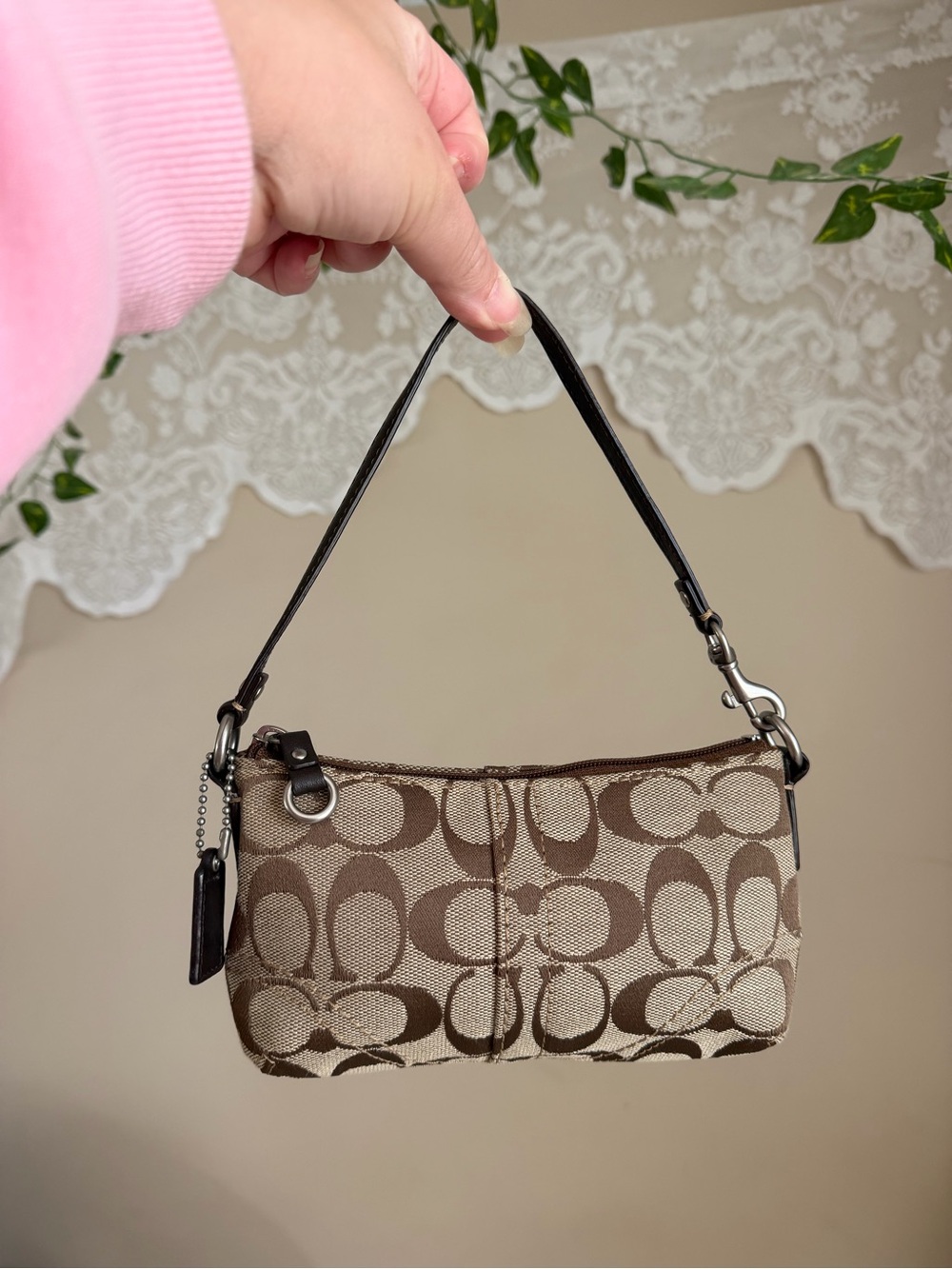 Signature Jacquard Small Shoulder Bag in Brown